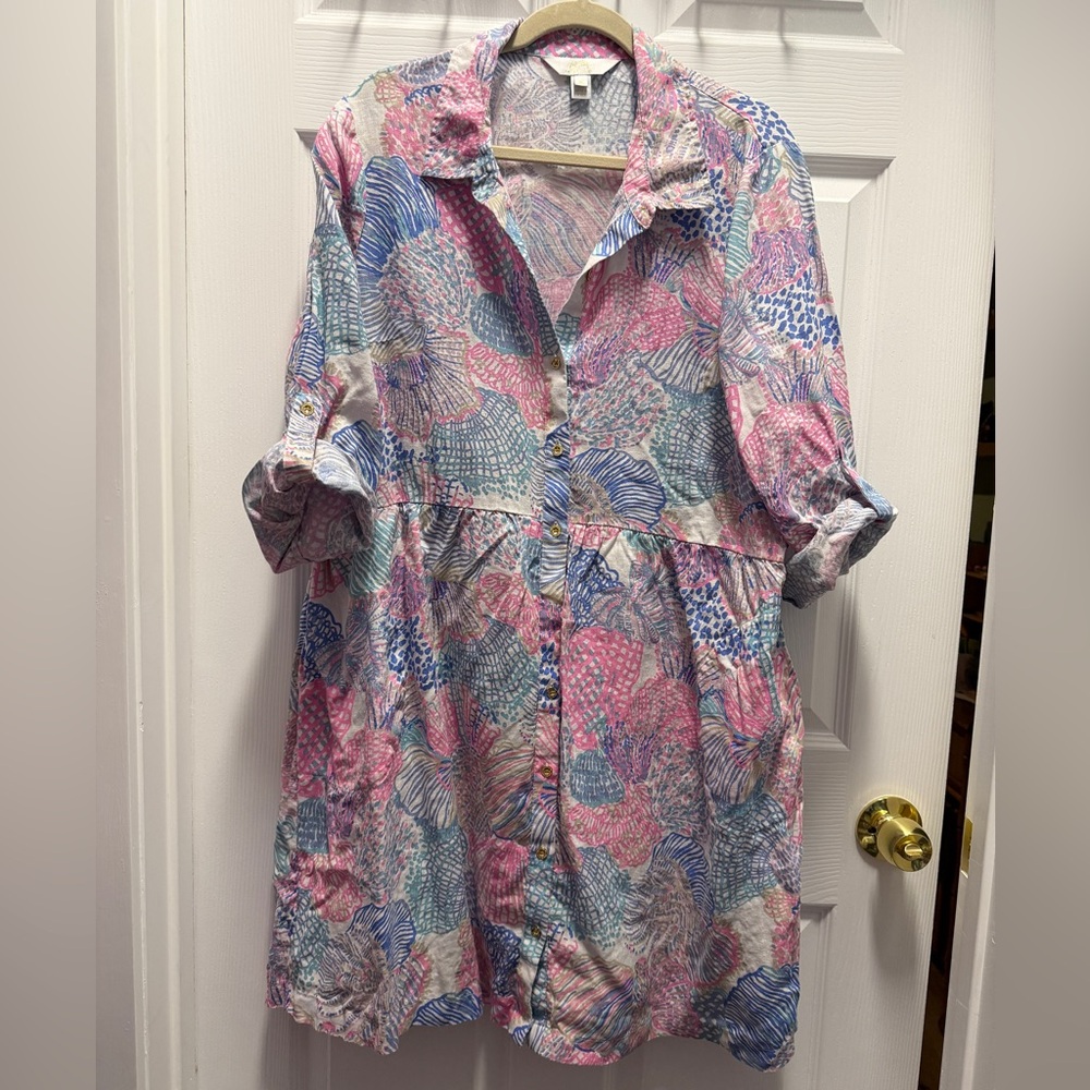 Lilly Pulitzer lagoon linen shirt dress